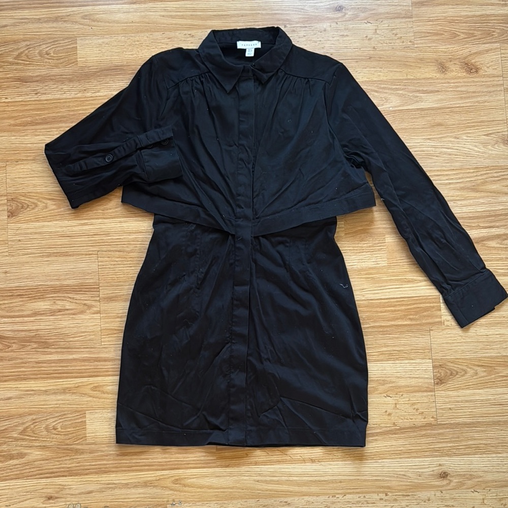 Topshop Open Back Long Sleeve Shirt Dress - size 8